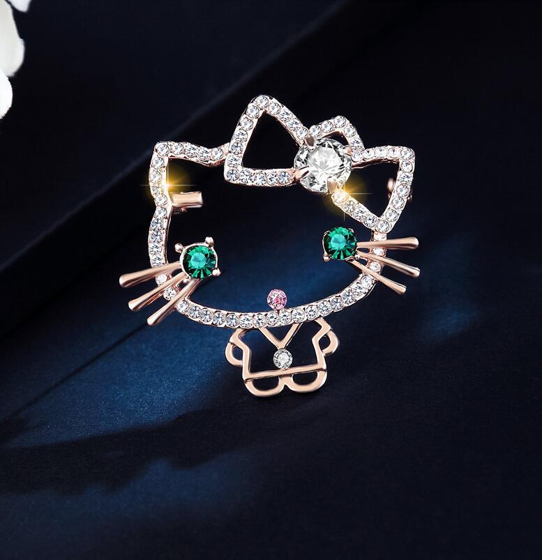 Ladies' cat shiny diamond fashionable brooch